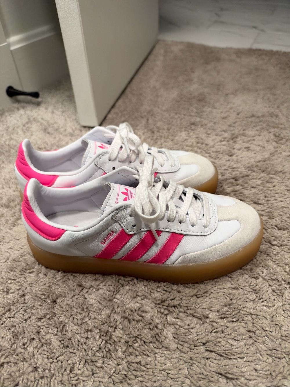 Adidas Samba Classic Leather Sneakers - White with Pink Accents Size 6.5 Women’s